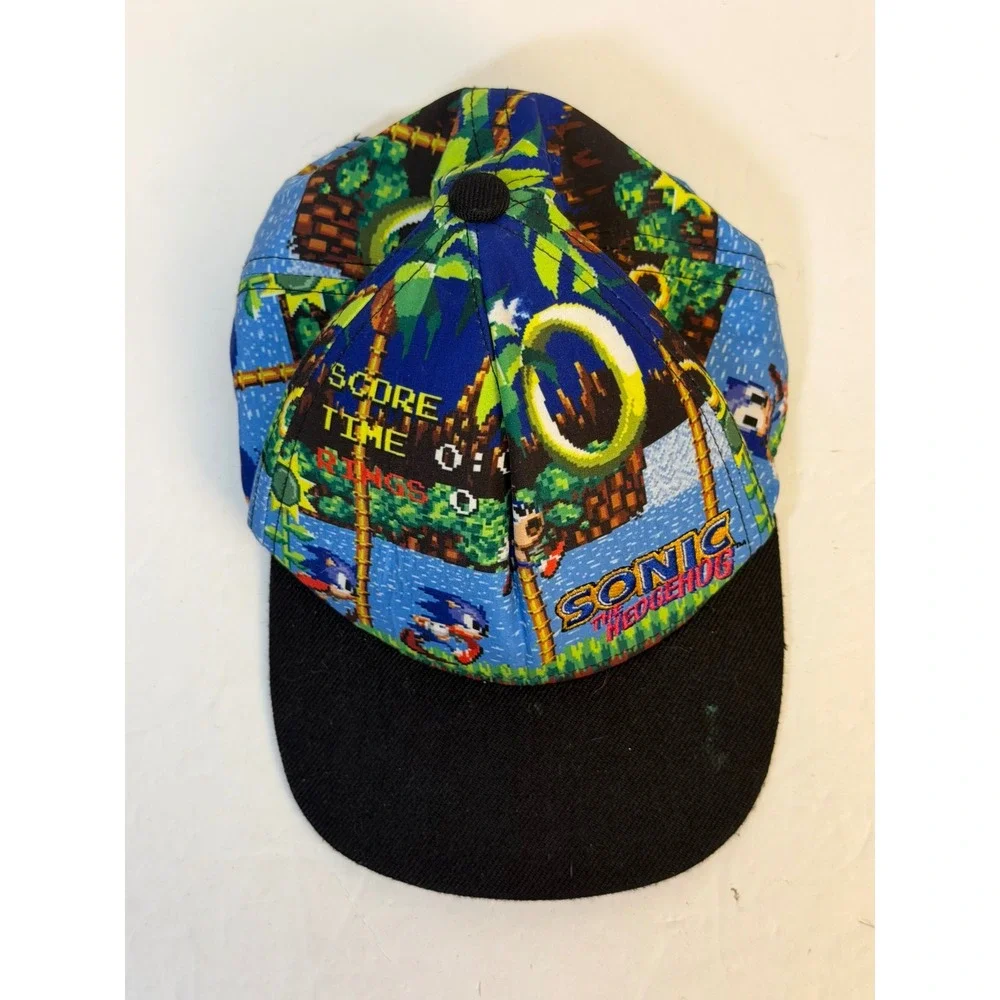 Sonic the Hedgehog Kids Snapback Hat Green Hill Zone Pixel Art Sega Cap